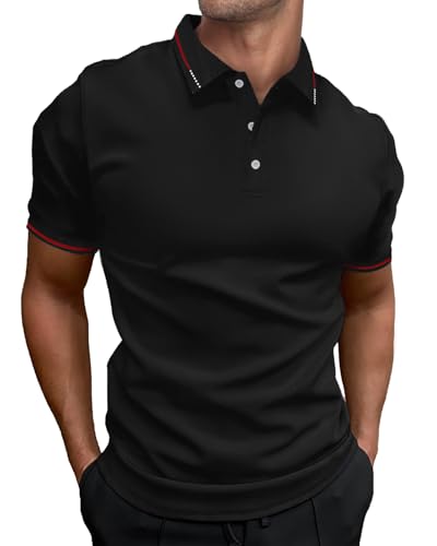 HMIYA Herren Poloshirt-Kontrast Kurzarm Polohemd Male Polo Klassisches,Schwarz,4XL