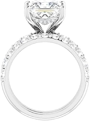 2-4CT Princess Cut VVS1 Colorless Moissanite Engagement Ring Set Wedding Bridal Ring Set, Sterling Silver Anniversary Promise Ring Gift for Her3