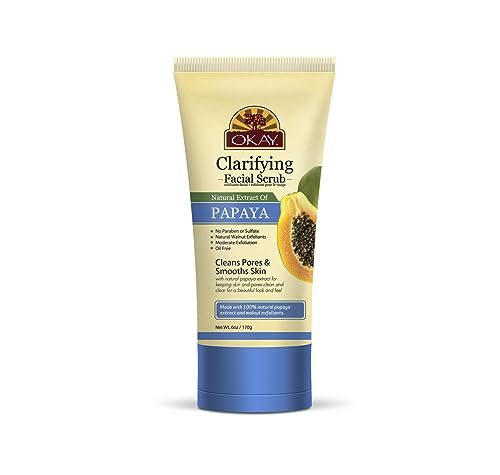 OKAY Oil Control Facial Scrub Exfoliator - Exfoliating Face Wash, Face Scrub for Women and Men, Moisturizing and Brightening, Leaves Skin Smooth and Clean, Paraben Free - Papaya, 6 Oz (Pack of 1)