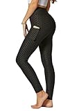 Conceited Scrunch Butt Leggings for Women - Anti Cellulite Textured - Tummy Control - Regular and Plus Size - Black with Pockets - Large-X-Large