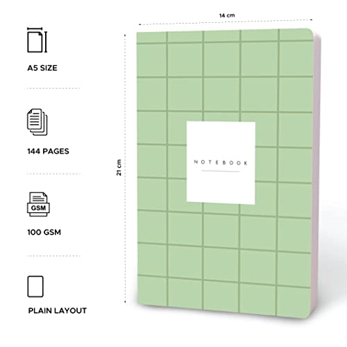 Image of FACTOR NOTES 100 GSM A5 Notebook: Plain | 144 Pages (Green Grid)