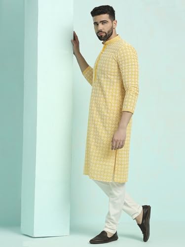 Image of Rajubhai Hargovindas Men's Chikankari Embroidered Cotton Kurta (Ches)