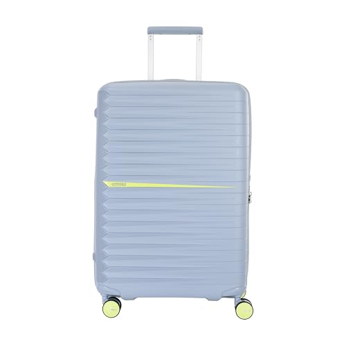 American Tourister Fastforward 55 CM Cabin Luggage with TSA Lock & 8 Double Spinner Wheels/Trolley Bag for Travel/Small Hard-Sided PC Suitcase for Holiday/Luggage Bag for Men & Women - Blue & Lemon