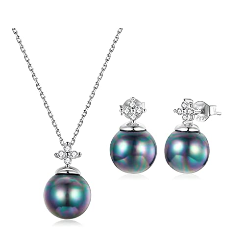 Bijoux en argent 925 avec perles noires et nacre élégante pour femme