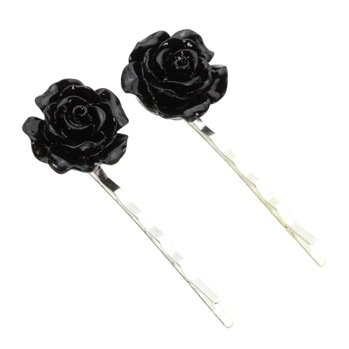 bluebubble ENGLISH ROSE 2 Pcs Solid Colour 22mm Flower Hair Clip Slide Pin on Gift Card (Midnight Black)
