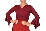 Bolero Torera Top Cruzado Flamenco Tejido elástico Manga Larga con Dos Volantes (FR/ES, Letras, M, Regular, Regular, Granate)