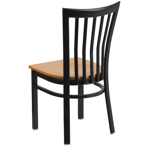 Image of Flash Furniture HERCULES Series Black School House Back Metal Restaurant Chair - Natural Wood Seat