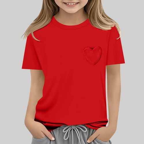Girls Short Sleeve T-Shirts Solid Color Basic Tee Tops Summer Cute Love Pocket Casual Tshirts3
