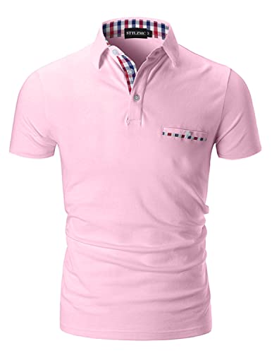 STTLZMC Mode Polo Homme Manche Courte Golf Poloshirt Casual Col Contrasté Tops Rose XXL