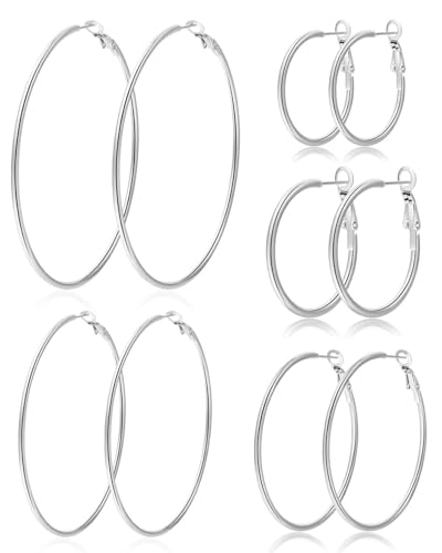 SCJJZ 5 Paires Boucles d'Oreilles Créoles Femme Argent en Acier Inoxydable,boucle d'oreille, Grands Anneaux Oreilles Cercles Bijoux Cadeaux pour Femmes,...