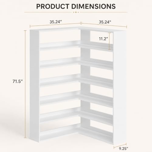 MXV 71.5" Tall L-Shaped Corner Bookshelf, 7-Shelf White Corner Bookcase, 35.2" x 35.2" Wooden Display Shelf with Open Storage for Living Room, Home Office - Image 2