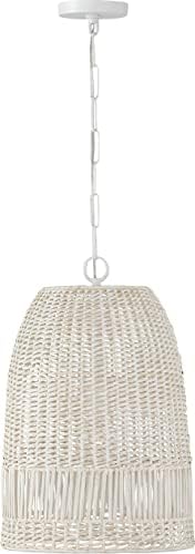 Capital Lighting 347512HH Naomi Bohemian Handcrafted Rattan Pendant Ceiling Light Fixture, 1-Light 100 Watt, 21" H x 14" W, Chalk White