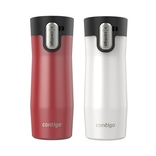 Image of Contigo AUTOSEAL West Loop Vacuum-Insulated Stainless Steel Travel Mug with Easy-Clean Lid 16 oz 2-Pack Goji Berry Frosted Pearl Salt Frosted Pearl