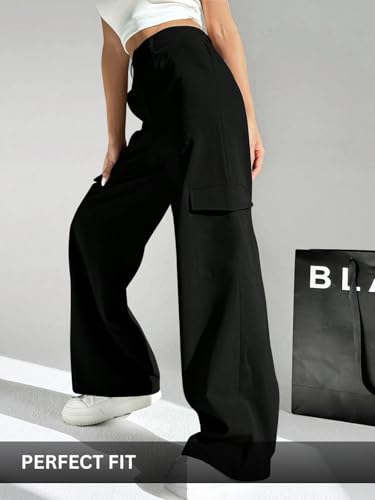 Image of GRECIILOOKS Cargo Pants For Woman | Trousers For Womans |High Waist Cotton Trouser for Women - Flared Parachute Pants with Side Pockets |Womens Cargo Pant | Elegant for College & Events (Available in Plus Size)