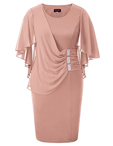 Hanna Nikole Women's Elegant Summer Chiffon Dress Overlay Bodycon Sheath Dress Small Pink
