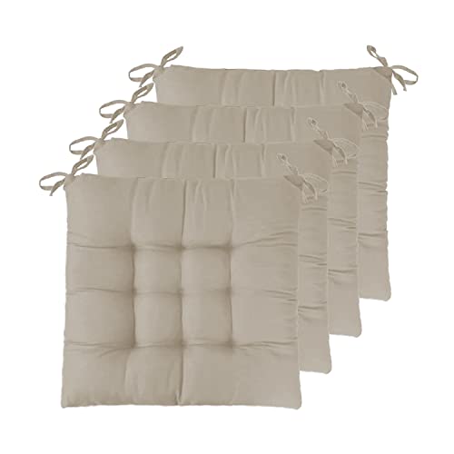 GREATOOL 4 X Cojines para Sillas de Exterior e Interior Reversibles 40 x 40 x 5cm, Cojines de Silla Asiento Tumbonas Patio Terraza Exterior Acolchado (Pack 4, Beige)