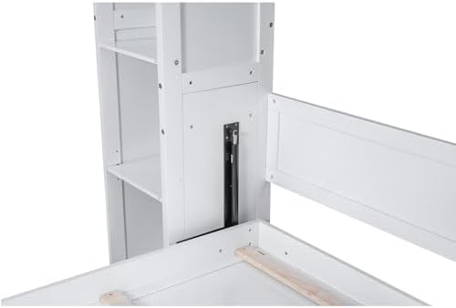 Brabrety Queen Size Murphy Bed Wall Bed with Shelves and LED Lights,Wood Wall Bed can be Folded into a Cabinet,Modern Foldable Frame for Multipurpose Guest Room or Home Office (White@095)