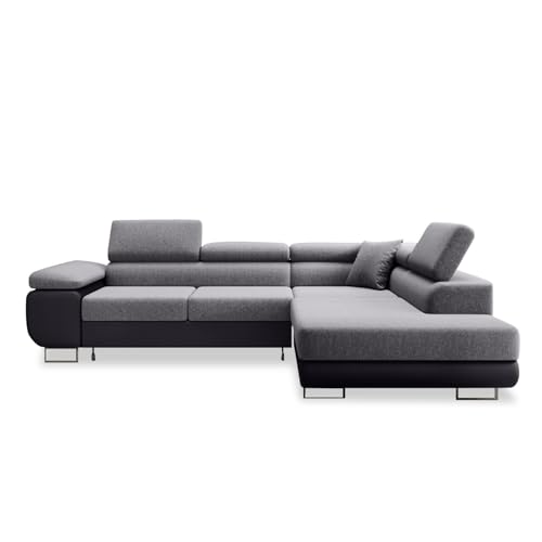 INTENSE DECO Canapé d'angle Droit Convertible Marius Gris et Noir