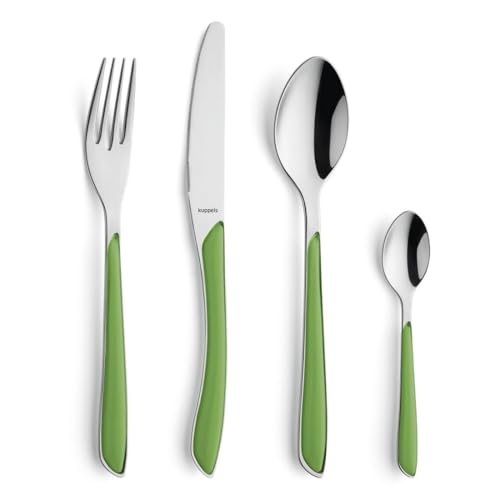 Kuppels Prisma Besteck Set für 6 Personen aus Edelstahl poliert | Besteckset 24-teilig | Hochwertige Kunststoff-Griffschalen in Springgreen |...