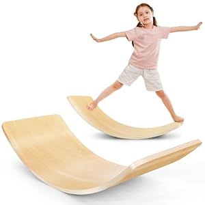 Wooden Balance Board Kids Wobble Board Montessori Rocker Yoga Curvy Board Open Ended Learning Toy for Toddlers Adult, Autism Sensory Play Equipment 35 Inch