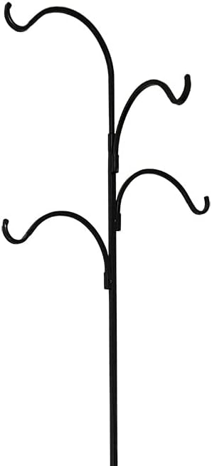 BestNest Erva Wrought Iron Four Arm Shepherd Hook, Black, 92 in – Heavy-Duty Quad Arm Garden Pole with Trident Base, Powder Coated Finish for Bird Feeders & Decor