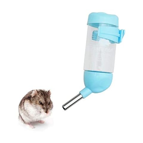 WishLotus Hamster Dispenser Bottle, No Drip Plastic Hanging Water Bottle Automatic Water Bottle Dispenser Cage Bowl with 2 Rolling Balls for Rabbit, Guinea Pig, Rat, Gerbil, Chinchilla (80ml, Blue) Cover