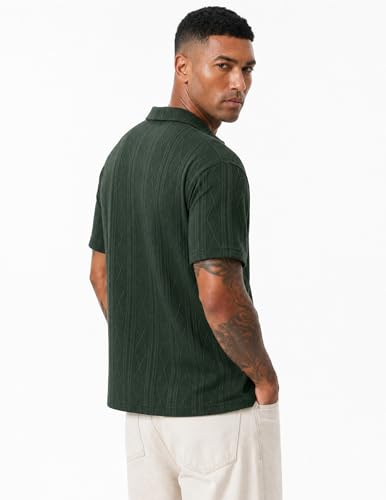 Image of JMIERR Mens Polo Shirt Textured Knit Button Casual Short Sleeve Summer Vacation Beach Stretchy Golf Shirts