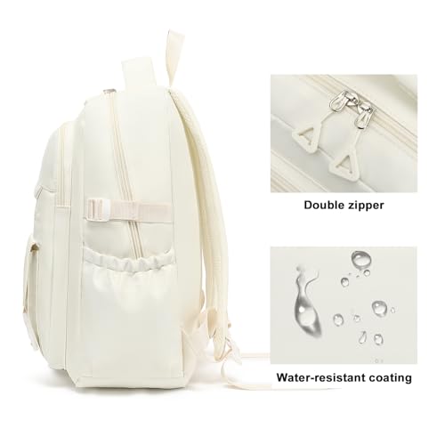 Image of Kids High Middle School Backpack for Girls 5-12 Kawaii Travel Aesthetic Bookbag,Beige