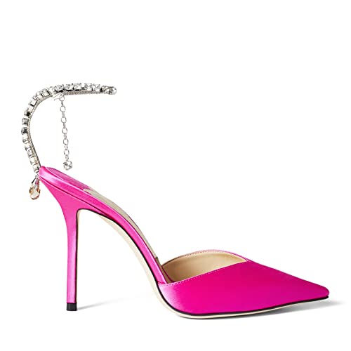 Image of LauraVicci Women's Heeled Sandals Crystal Chain Ankle Straps Rhinestones Buckle High Heels Stiletto Slip On Wedding Party Satin Dress Shoes