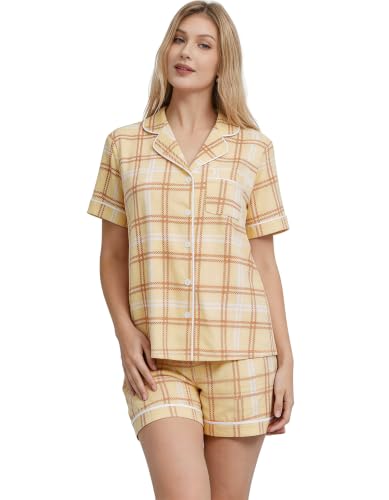 Image of NAP BOUND 100% Cotton Women Pajama Sets Button Down Short Sleeve Sleepwear Soft Pjs 2 Piece Lounge Set with Pocket XS-XXL