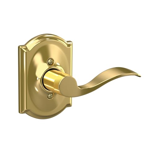 Image of SCHLAGE Accent Lever with Camelot Trim Non-Turning Lock in Bright Brass - Left Handed