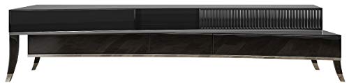 Casa Padrino gabinete TV Art Deco de Lujo Negro/Plata 250 x 50 x A. 57 cm – Gabinete de televisión Noble con cajones – Muebles de Sala Art Deco