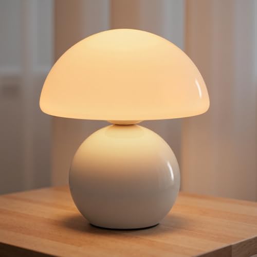 NIORSUN Wireless Mushroom Lamp,3CCT Table Lamp for Bedroom, Portables Cordless Lamps,Wireless lamp,Small Bedside Table Touch Lamps for Living Room,Mushroom 5200mAh Battery Operated Lamp Modern (White)