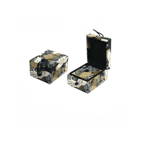 KOHUDIS Vintage brocade tray buckle Chinese jewelry box Bracelet box Pendant necklace Gift box High-end packaging box (Crane, Pendnt necklace box)