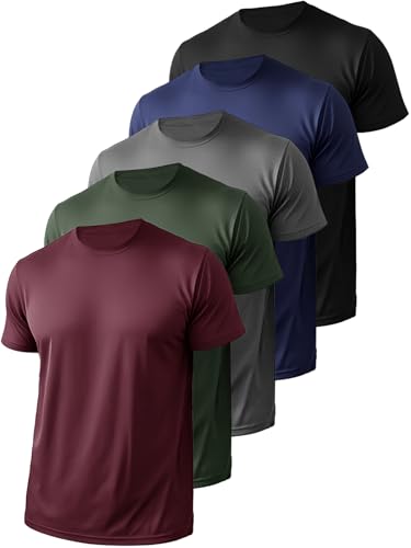 5 Pack Men’s Athletic Active Quick Dry Crew Neck T Shirts Running Gym Workout Short Sleeve Tee Tops