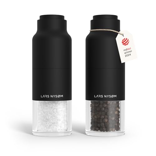 Image of LARS NYSOM Salt and Pepper Grinder Set, Stainless Steel Manual Salt and Pepper Mills, Adjustable Ceramic Grinder, Design Spice Shakers (Carbon Black)