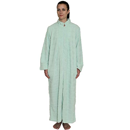 NDK New York Women's Zipper Front Chenille Bathrobe 100% Cotton Length 52 inches Mint