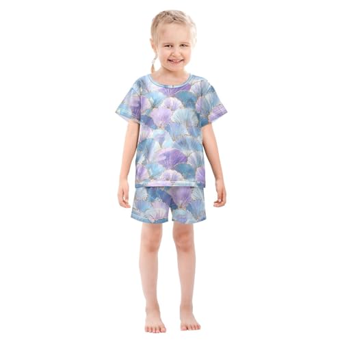 Seashell Pattern Pajama Set, Short Sleeve Cotton Sleepwear Nightwear3