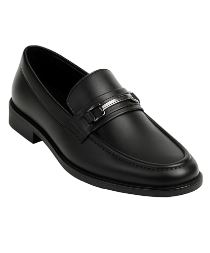 Boys’ Slip On Loafer Shoes, Black Formal Smart Casual Metal Bar Loafers