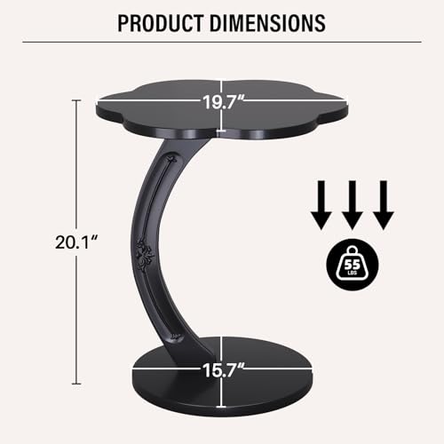 Image of Uniclinens C-Shaped Solid Wood Round End Table - Side Table for Couch, Sofa Tables Slide Under Couch for Living Room, Small Nightstand for Small Space, Black