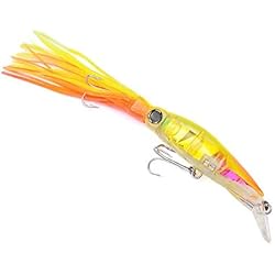 Mejor Cebo Para Pescar En Playa OriGlam 1 paquete de cebo de natación de pulpo con cola de falda, lingcod Rockfish Jigs señuelo de pesca duro, cebo de pulpo realista de natación (amarillo)