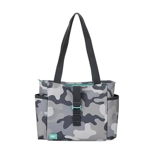 BUILT Crosstown Water Resistant Polyester Tote with Shoulder Strap, Concrete Grey Camo, Lightweight, Insulated, and Reusable