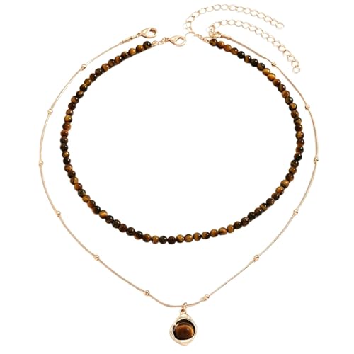 Colliers en pierres précieuses naturelles pendentif oeil de tigre réglable femme