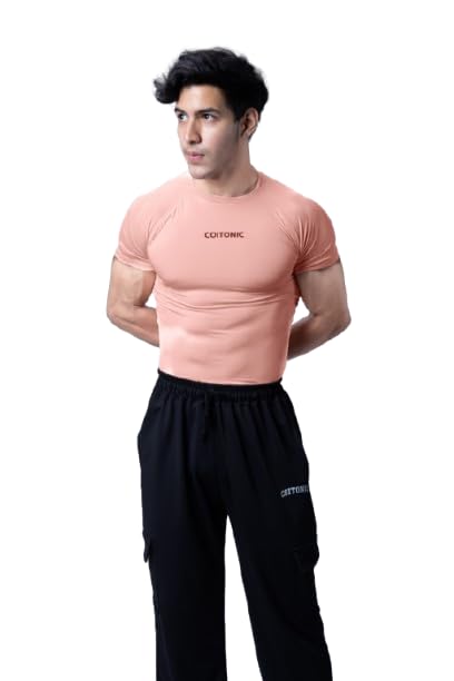 Image of COITONIC Men Compression Half Sleeves Round Neck T-Shirt for Gym and Sports Wear