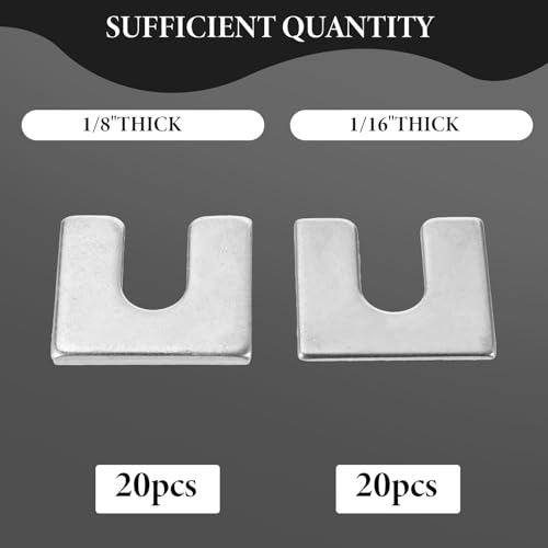 Image of 40 Pieces Auto Body And Fender Alignment Shim, Automotive Alignment Shim Assortment Kit With 1 /16 inch & 1 /8 inch Thick, 3 /8 inch Slot Opening Shims, 1 /4 inch Wide, Silver