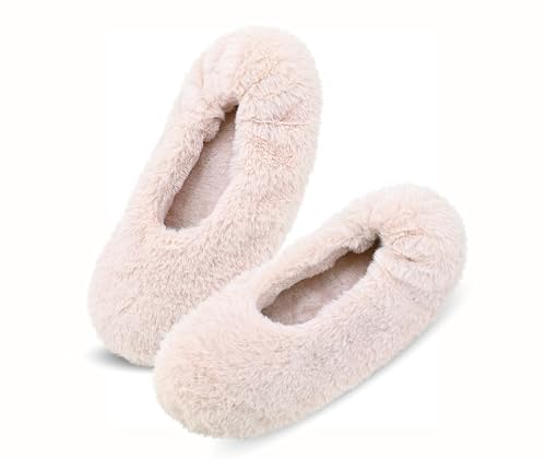 Image of Keyela Women's Ballerina Slippers,Non-Slip Bedroom Slippers Socks | Soft fuzzy slipper socks for ladies Indoor home slippers Cozy sock slippers Ballet Slippers