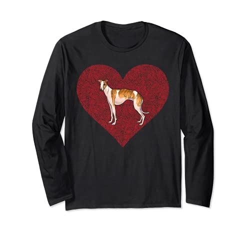 Whippet Valentines Day Dog Love Fingerprint Long Sleeve T-Shirt, Black