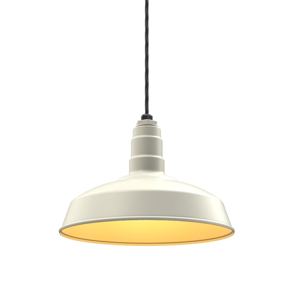 4ft Black Cord Barn Light Pendant 16" Dome | Garage Workshop | Cream/Brass