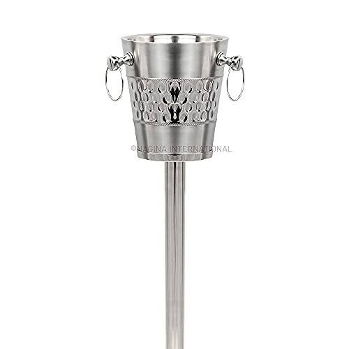 Deep Hammered Brushed Nickel Plated Majestic Wine & Ice Bucket with Steel Bucket Stand | Wine Chiller On Stand Kitchenware Barware | Party Organization Ideas