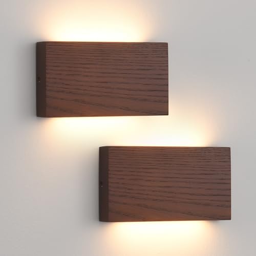 Modern LED Wall Sconce, Walnut, 2 Pack